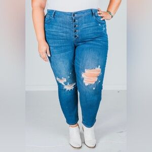 Judy Blue ZigZag Button-Fly Boyfriend Jeans Size 15 32